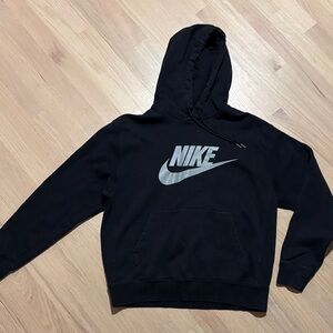 Nike Men's Black Hoodie with Silver Logo
